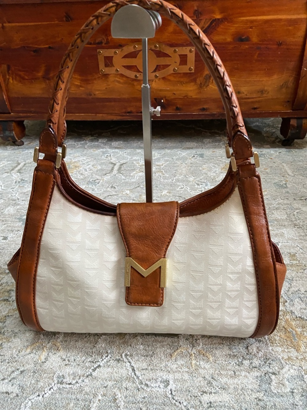 Michael Kors Vintage Lattington Hobo with Monogrammed Jacquard and Leather Trim